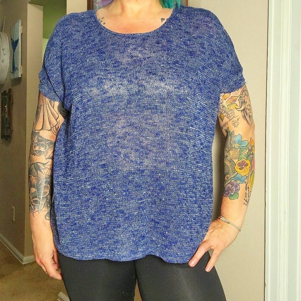 One Clothing Blue Sheer Top  Size Medium Oversized